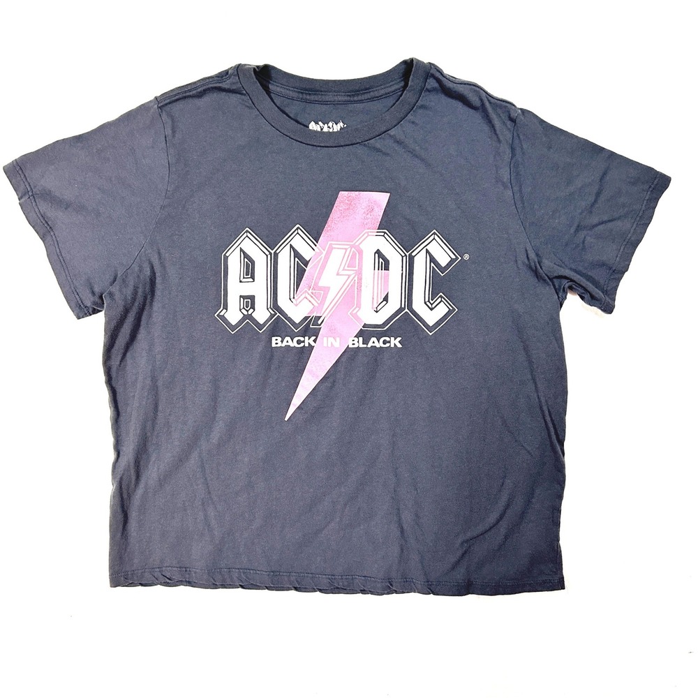 AC/DC Back in Black Graphic T-Shirt Charcoal‎ Grey Pink Bolt Womens Plus Size 1X